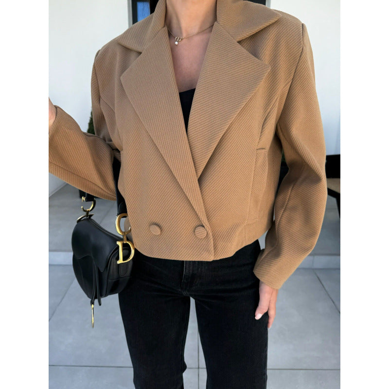 Damen Cropped Doppelreihiger Blazer EB