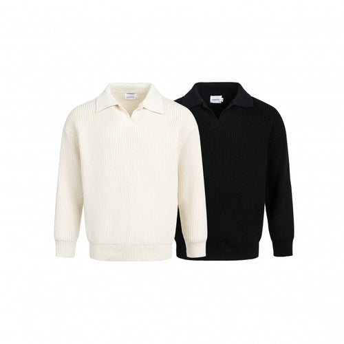 Damen Eleganter Strickpullover mit modernem Kragen und feinem Rippstrick EB