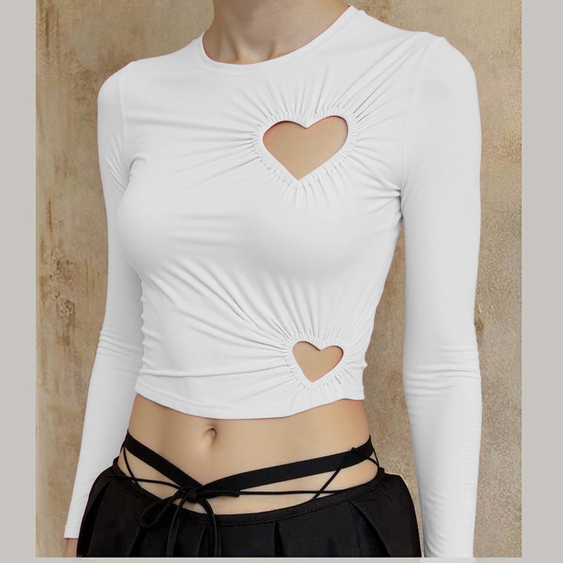 Damen Crop-Top mit herzförmigen Cut-outs und modischem Raffungselement EB
