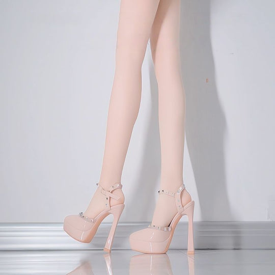 Damen Plateau High Heels mit spitzen Metallakzenten EB