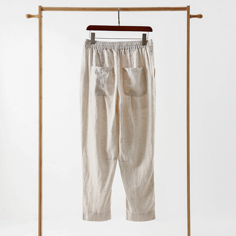 Damen lässige Leinenhose mit elastischem Bund und praktischen Seitentaschen EB