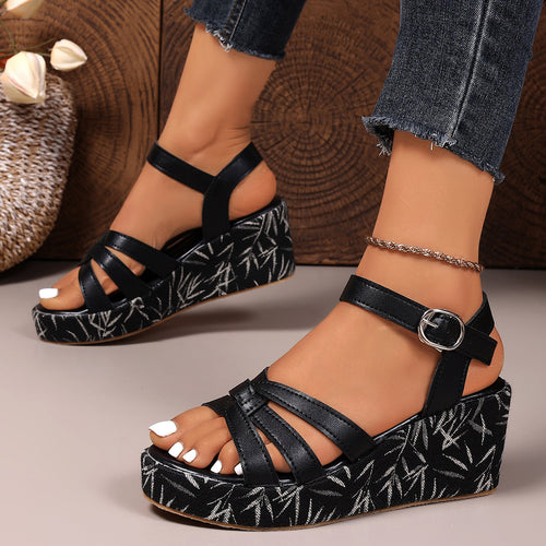 Damen Plateau-Sandalen mit modischem Riemendesign EB