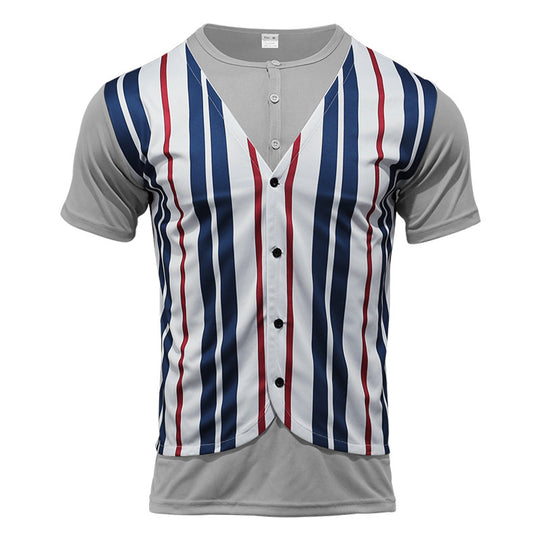 Herren Kurzarm Hemd im Sport-Streifenlook mit Knopfleiste EB