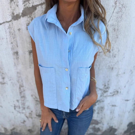 Damen Hemdblusenshirt mit einzigartigem Schnitt und praktischen Taschen EB