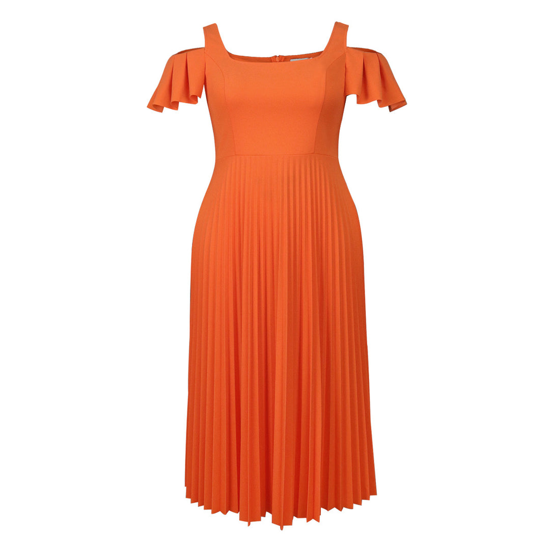 Damen plissiertes Kleid mit schulterfreien Rüschen EB