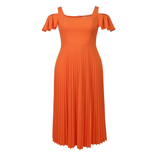 Damen plissiertes Kleid mit schulterfreien Rüschen EB