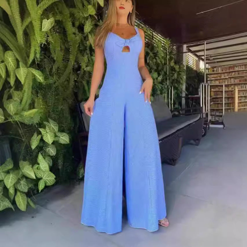 Damen Eleganter Jumpsuit mit dekorativem Schlitz und weitem Bein EB