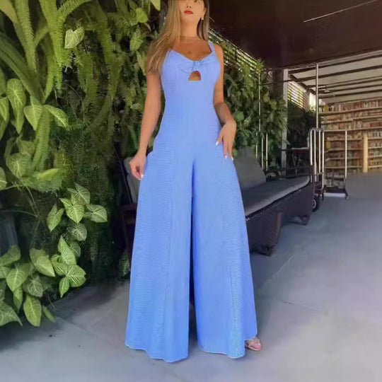 Damen Eleganter Jumpsuit mit dekorativem Schlitz und weitem Bein EB