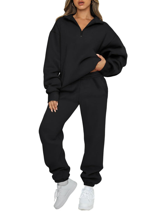 Damen nan oversized Sweatshirt Jogginghose Set mit Reißverschlusskragen EB