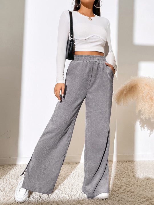 Damen Palazzo-Hose aus feinem Cordstoff mit seitlichen Schlitzen EB