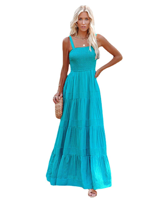Damen Maxikleid mit leichtem Rüschenstil und elastischem Bustier EB