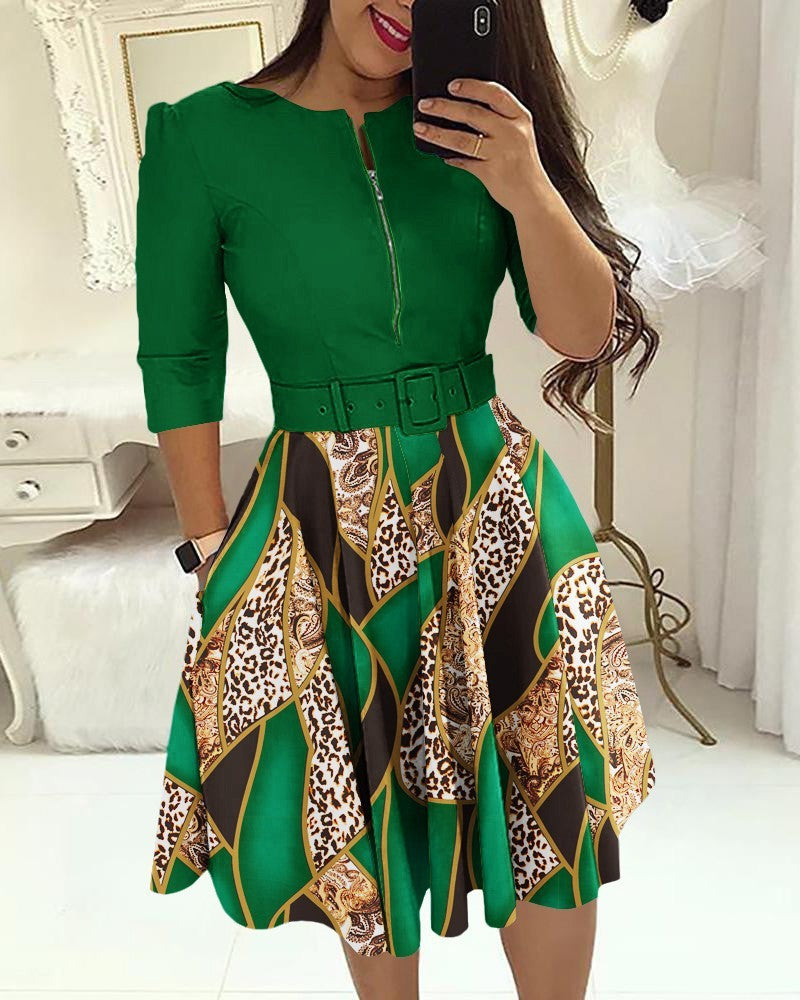 Damen Kleid mit modischem Zip-Design und betontem Taillenbund EB