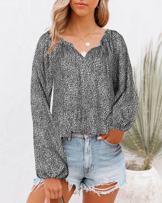 Damen Luftiges Oberteil mit voluminösen Ärmeln und modernem Punktdesign EB