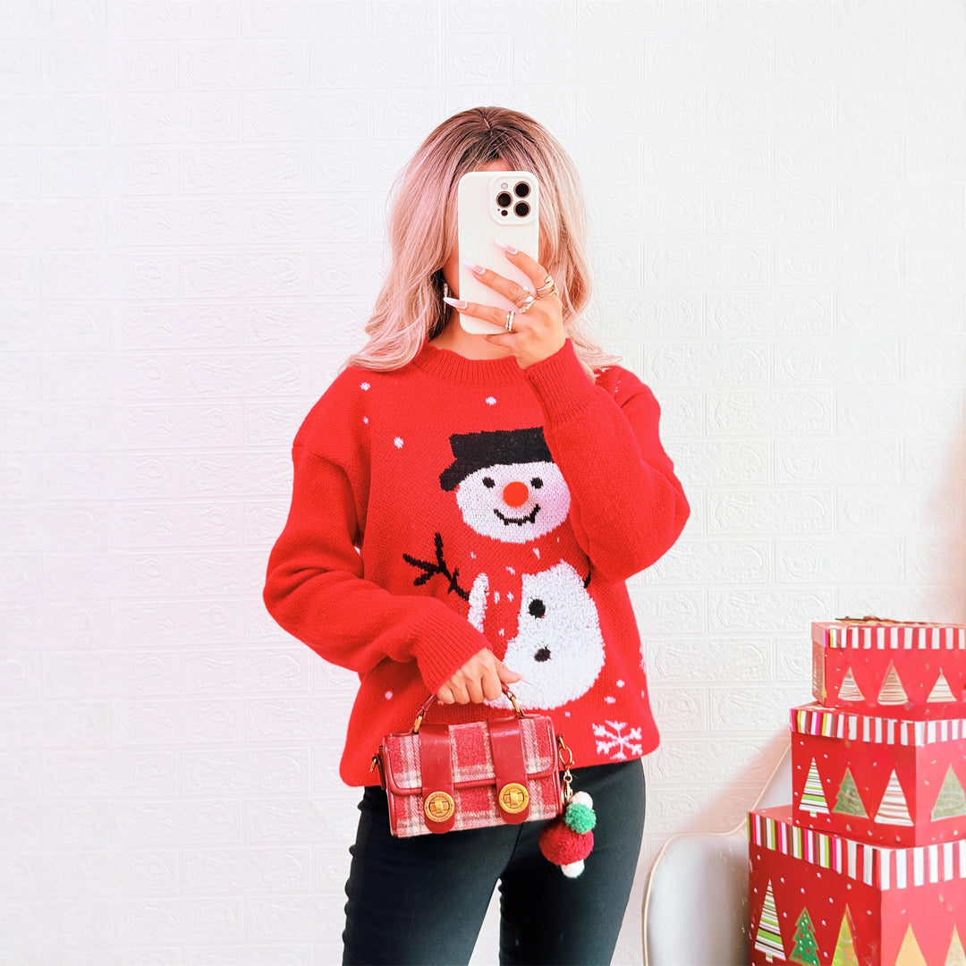 Damen Weihnachts-Pullover mit festlichem Schneemann-Motiv und gemütlichem Schnitt EB