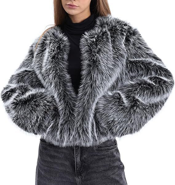 Damen Plush-Cropped-Jacke mit elegantem Fellbesatz EB