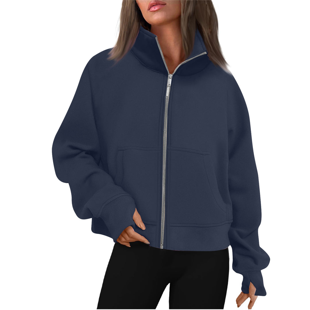 Damen bequeme Sweatjacke mit hohem Kragen EB