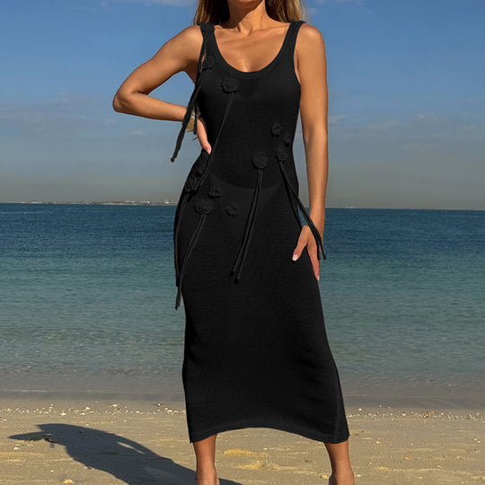 Damen trendiges Strickkleid mit floralem Dekor und raffiniertem Schnitt EB