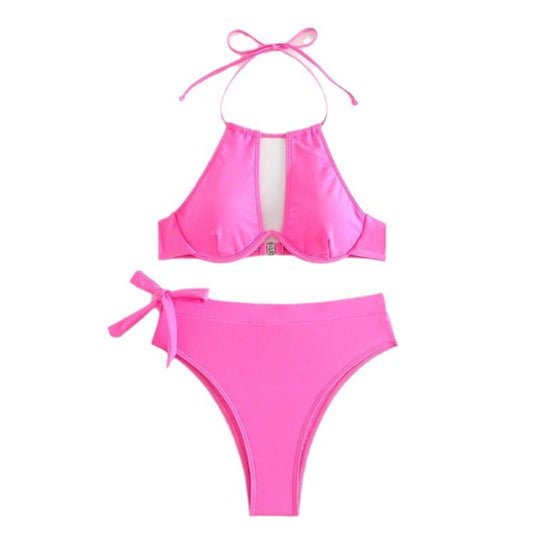Damen Triangel-Bikini mit hohem Bund und modischem Knopfverschluss EB