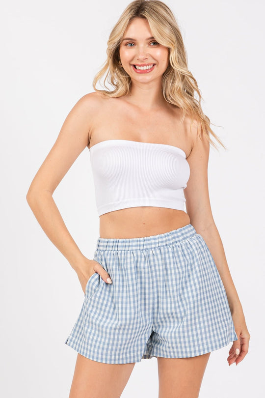 Damen lässige Karoshorts mit elastischem Bund und seitlichen Eingrifftaschen EB