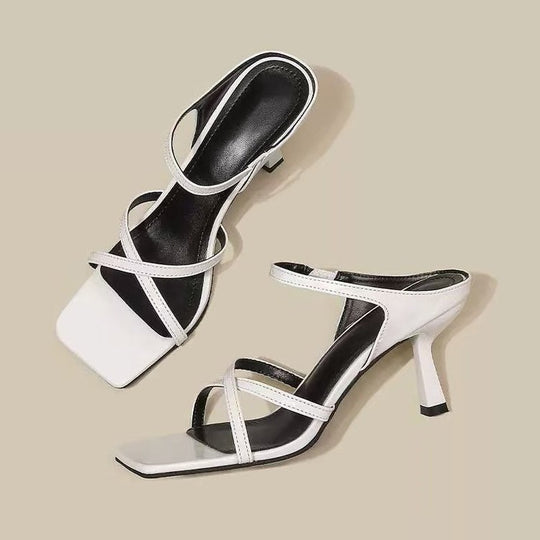 Damen elegante Slingback-Sandaletten mit geschwungenem Absatz und modischem Riemendesign EB