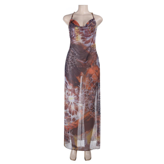 Damen Maxikleid mit anpassbaren Trägern und floralen Mustern EB