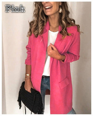 Damen stylische lange Jacke mit klassischem Revers EB