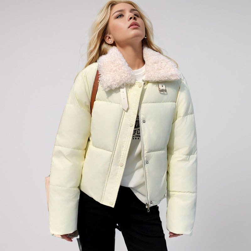 Damen kurze, gefütterte Winterjacke mit elegantem Kunstfellkragen EB