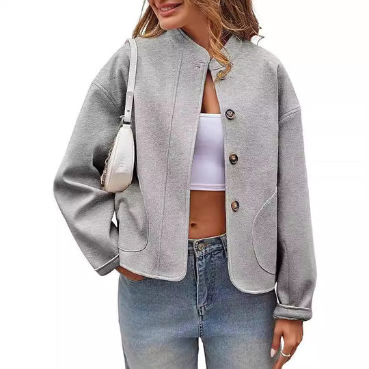 Damen modische Oversized-Jacke mit Knöpfen und seitlichen Taschen EB