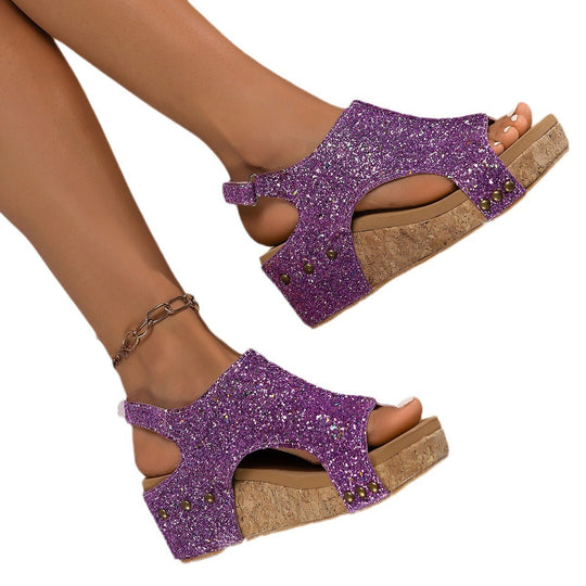 Damen glitzernde Keilsandaletten EB