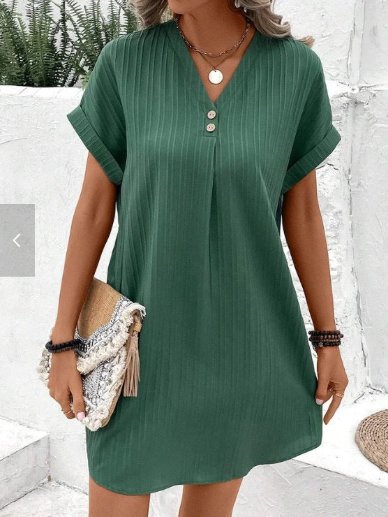Damen V-Ausschnitt Strandkleid mit feiner Rippstruktur EB