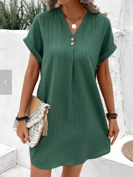 Damen V-Ausschnitt Strandkleid mit feiner Rippstruktur EB