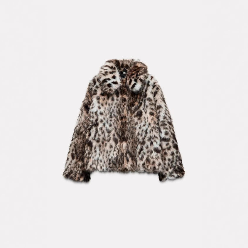 Damen Modische Leopardenmuster Kunstpelzjacke EB