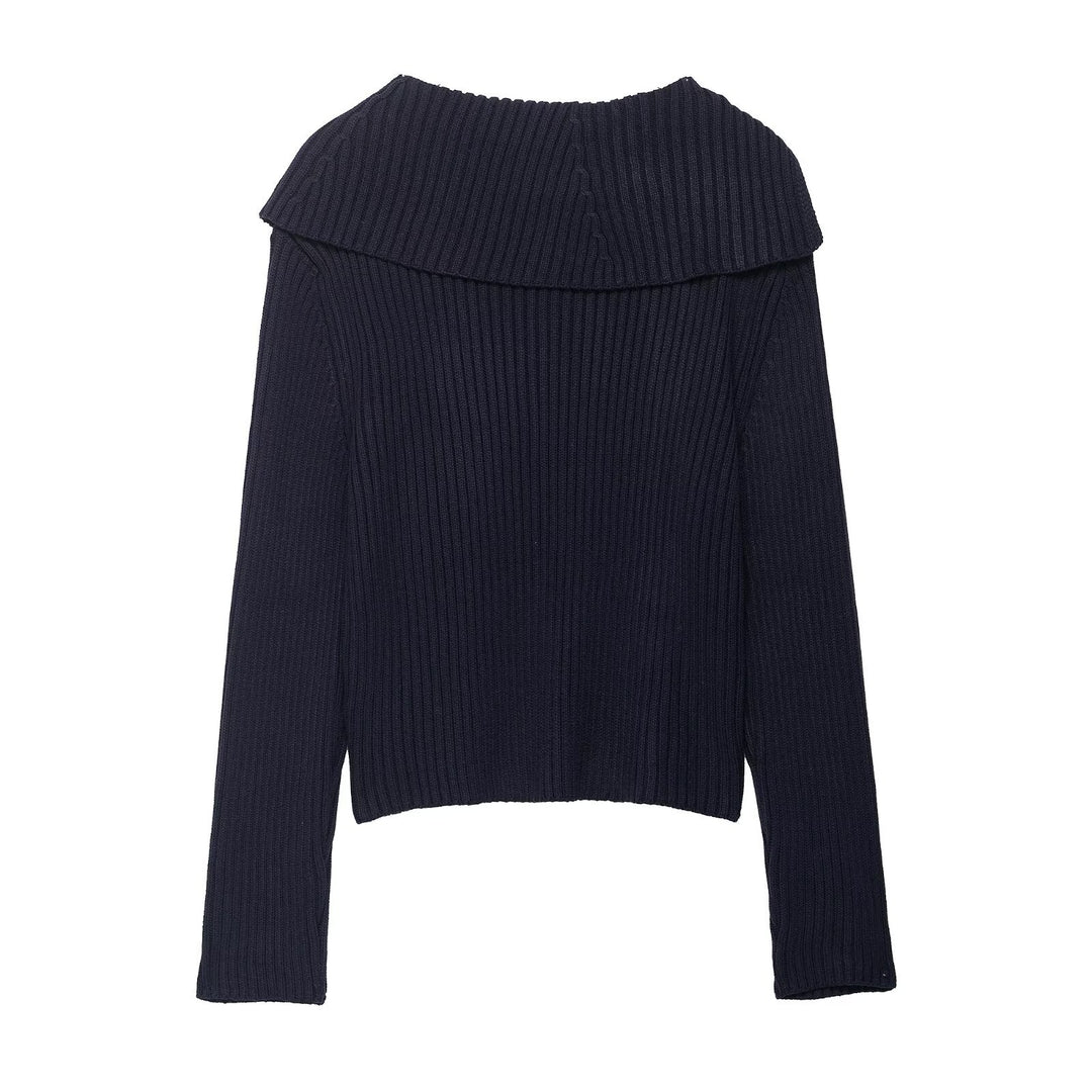 Damen stylischer Strickpullover mit asymmetrischem Kragen und Reißverschluss EB