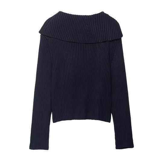 Damen stylischer Strickpullover mit asymmetrischem Kragen und Reißverschluss EB