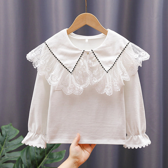 Damen Vintage Langarmshirt mit Spitzenkragen EB