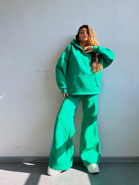 Damen Oversized Hoodie‑Set mit weiter Palazzo‑Loungehose aus schwerer Baumwollmischung EB