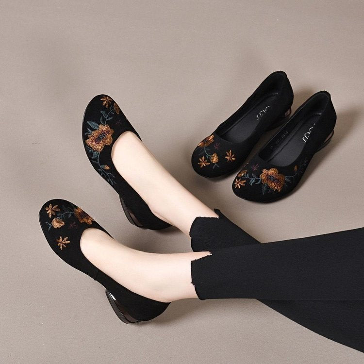 Damen Elegante Ballerinas mit floralem Stickdesign und weichem Futter EB