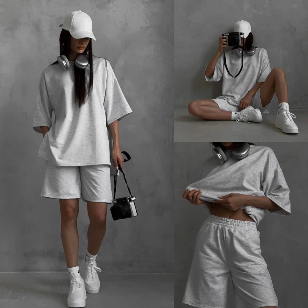 Damen sportliches Set aus lässigem T-Shirt und bequemen Shorts EB