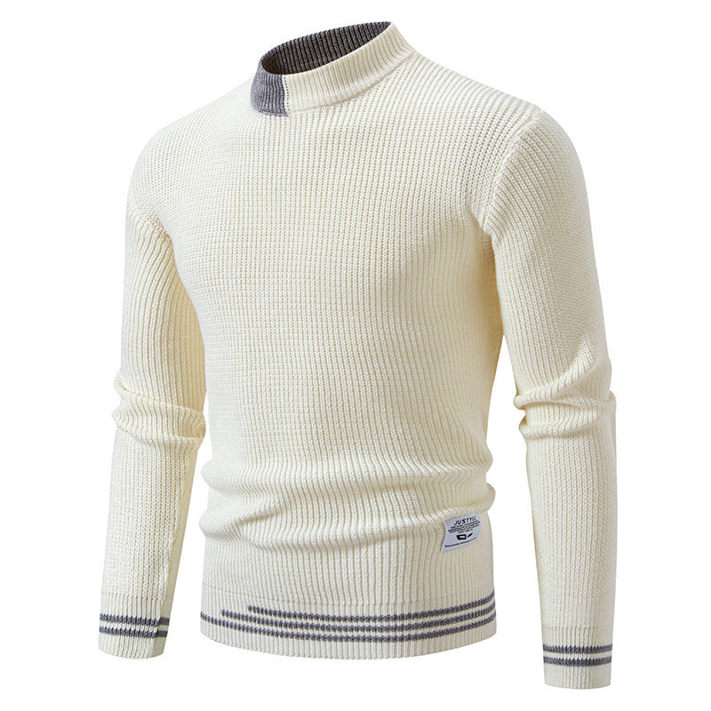 Herren nan gerippter Feinstrickpullover mit Stehkragen und kontrast-Blockdesign EB