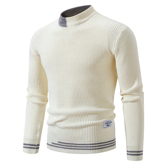 Herren nan gerippter Feinstrickpullover mit Stehkragen und kontrast-Blockdesign EB