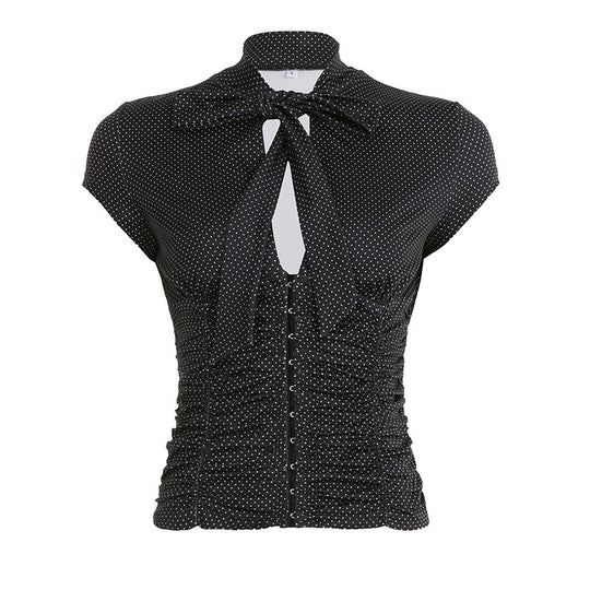 Damen Elegantes Rüschenshirt mit schickem Bindeband EB