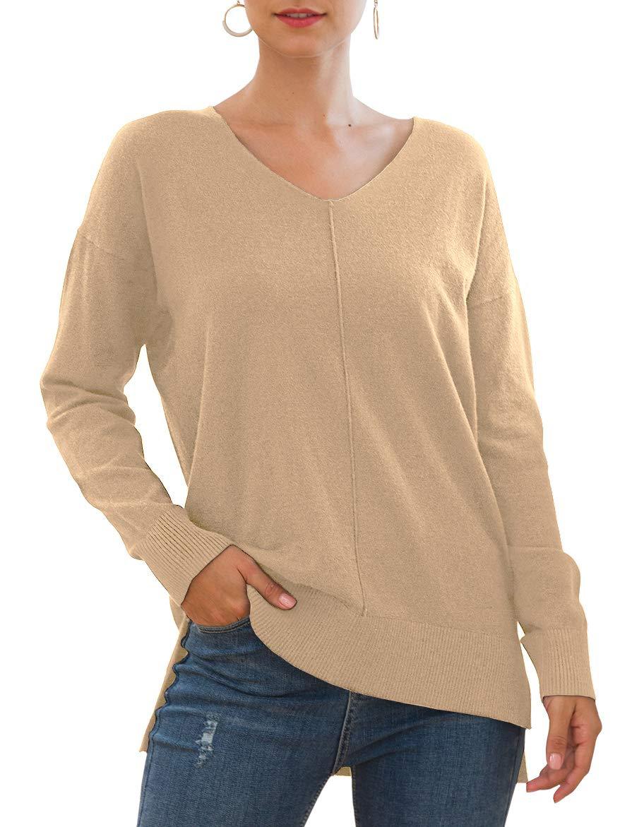 Damen eleganter V-Ausschnitt Pullover mit asymmetrischem Saum EB
