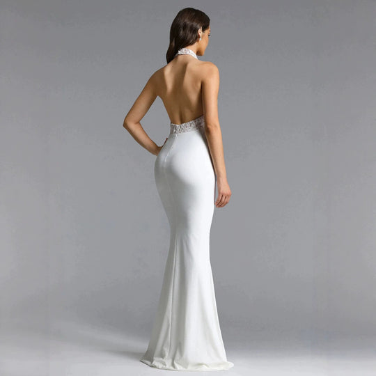 Damen Elegantes Bodenkonturen-Abendkleid mit Spitzenoberteil EB