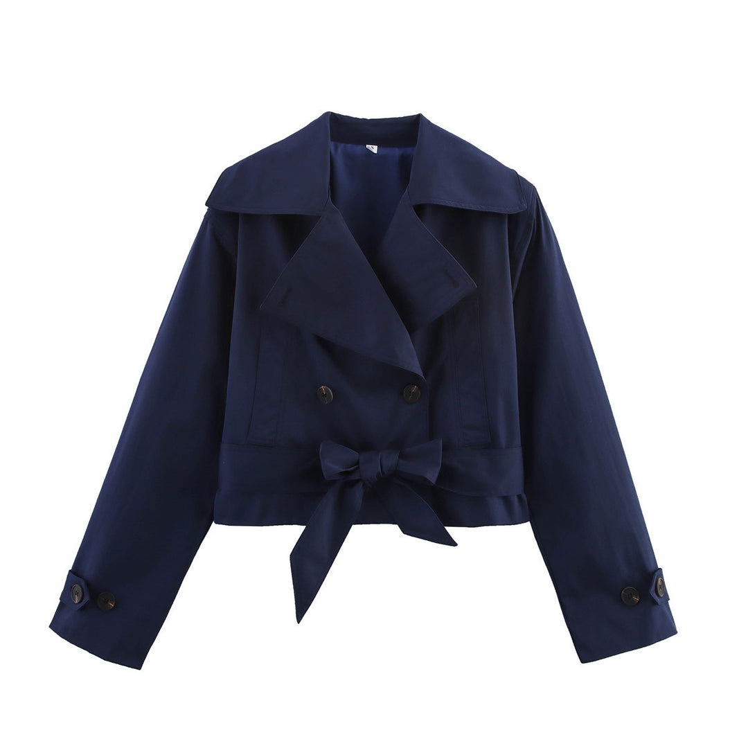 Damen nan kurz geschnittene Trenchjacke mit weitem Revers, doppelreihiger Knopfleiste und Schleifenbund EB