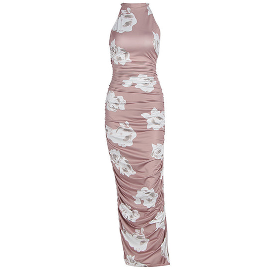 Damen Elegantes Maxikleid mit floralem Muster und Raffungen EB