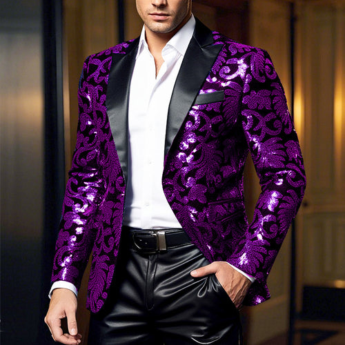 Herren eleganter Pailletten-Blazer im luxuriösen floralem Design EB