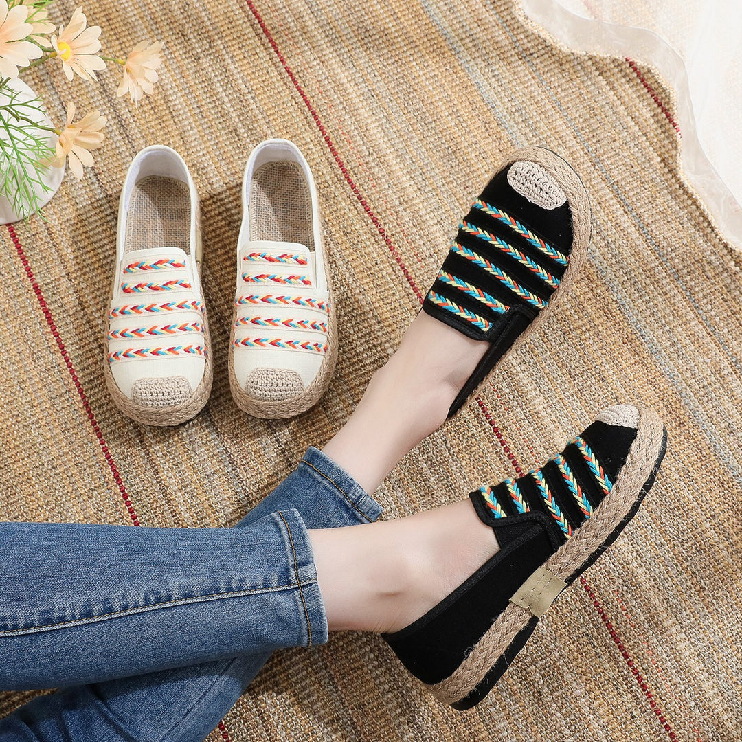 Damen Slip-On Espadrilles mit buntem Webdesign und hochwertiger Jutesohle EB