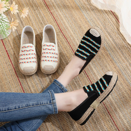 Damen Slip-On Espadrilles mit buntem Webdesign und hochwertiger Jutesohle EB
