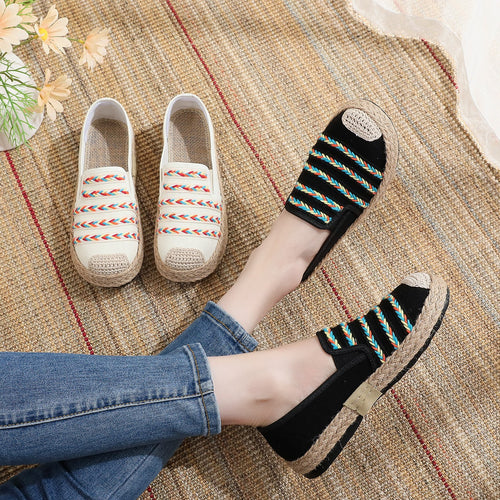 Damen Slip-On Espadrilles mit buntem Webdesign und hochwertiger Jutesohle EB