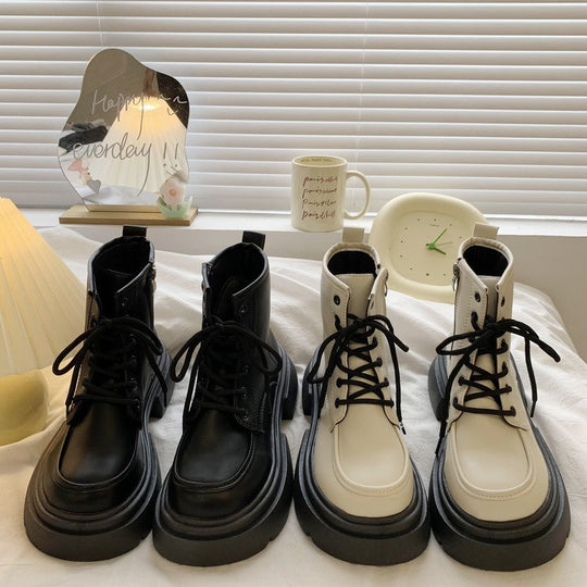 Damen Rustikale Ankle Boots mit dicker Sohle und praktischer Schnürung EB
